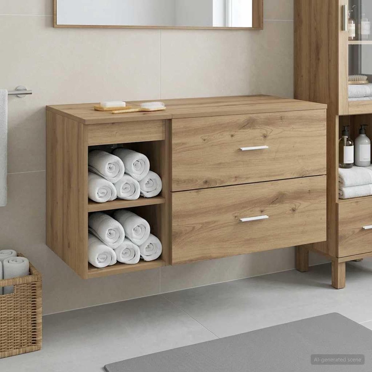 Badkamermeubelset 2 stuks Artisan eiken houtmateriaal met zilveren