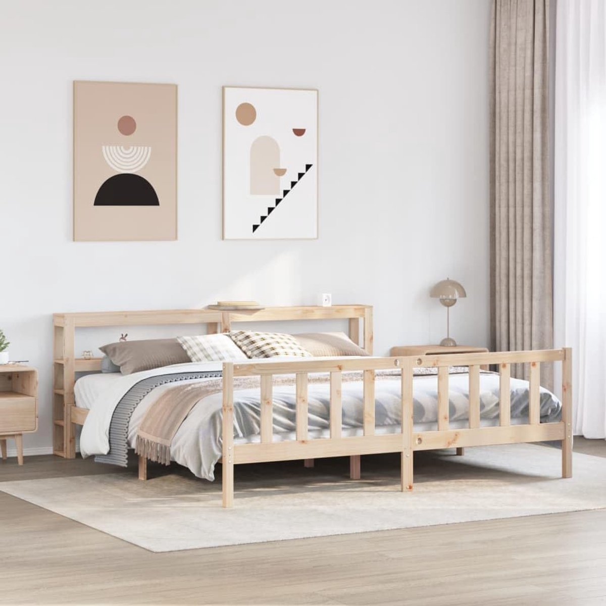 Grenenhout met opbergschappen 180x200 cm naturel