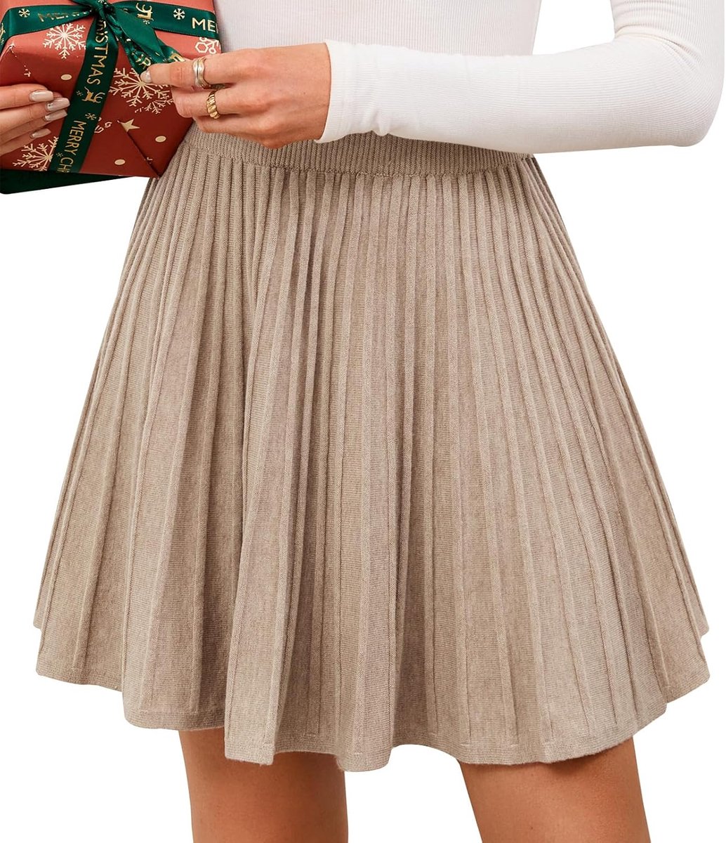 Adigaber Women's Skirt Mini Skirt Elastic High Waist Knitted Pleated Winter Skirt - ShopVlot