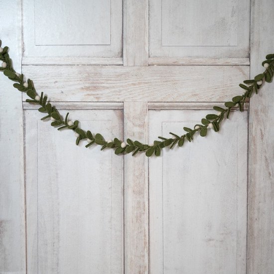 Viltenslinger - Balletjes Vilt - Beige & Groen & Wit - 200cm - Fairtrade — afbeelding 3