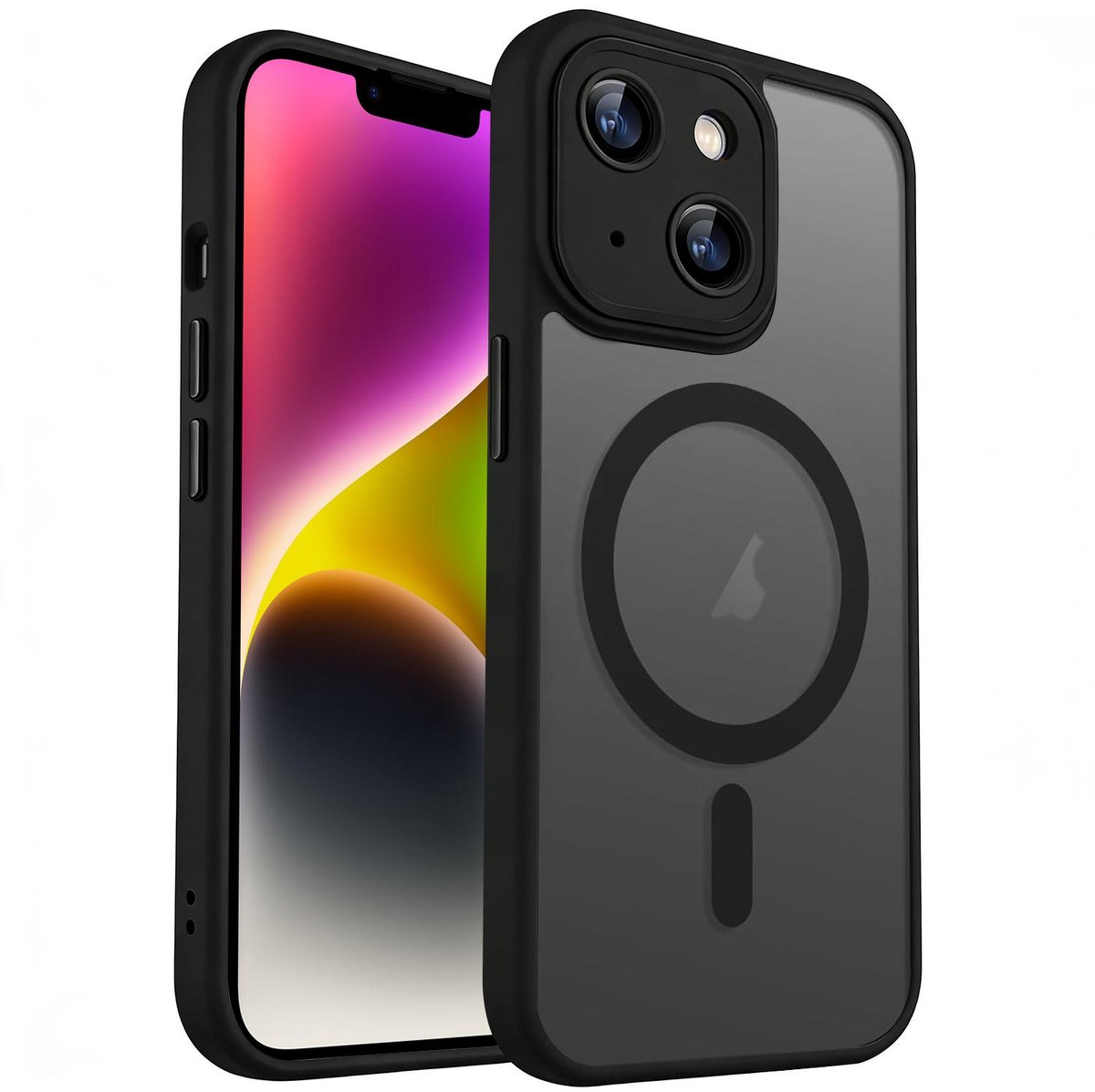 XDcase Skin Feel Transparant Mat Hoesje met MagSafe magneet & Lensbescherming – iPhone 14 Zwart