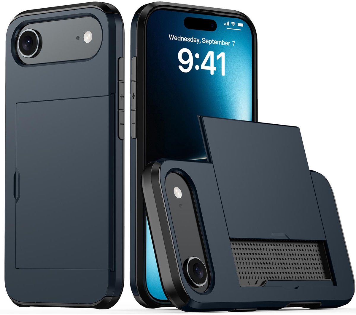 Shockproof Armor Case voor de Apple iPhone Air met Kaartslot - Blauw