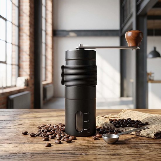Handmatige Koffiemolen van RVS, Draagbare Koffiemolen met Precisie-instelling voor Espresso, French Press en Mocha, Ergonomische Crank voor Reizen en Kamperen — afbeelding 3