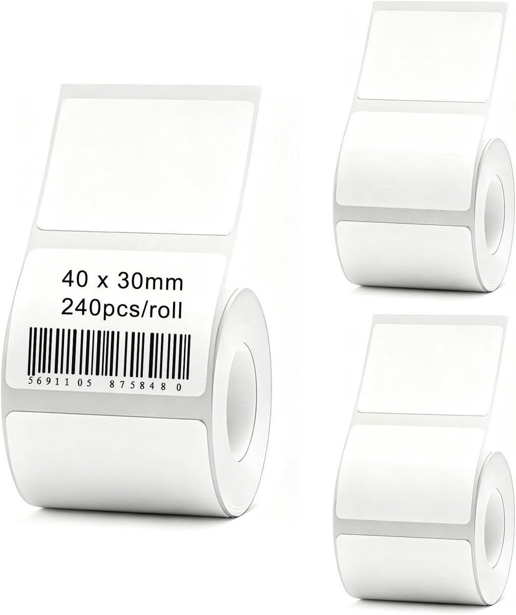 3 rollen labeltape, 40 x 30 mm, zelfklevende thermische etiketten, thermische etiketten, 240 etiketten/rol - ShopVlot