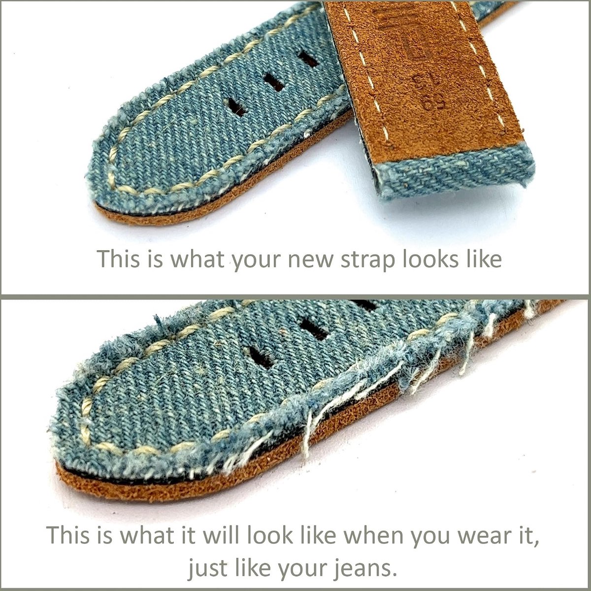 Ref AW390 Compatible with Apple Watch Denim and Leather Strap - ShopVlot