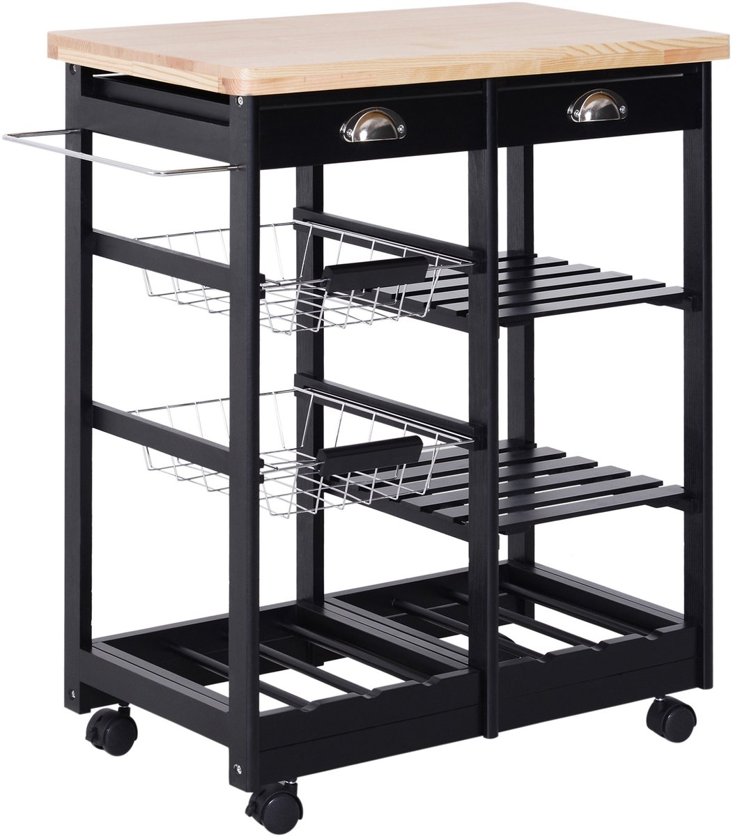 Keukenwagen - Mobiele opbergwagen met praktische vakken voor keuken, badkamer en woonkamer - model 122