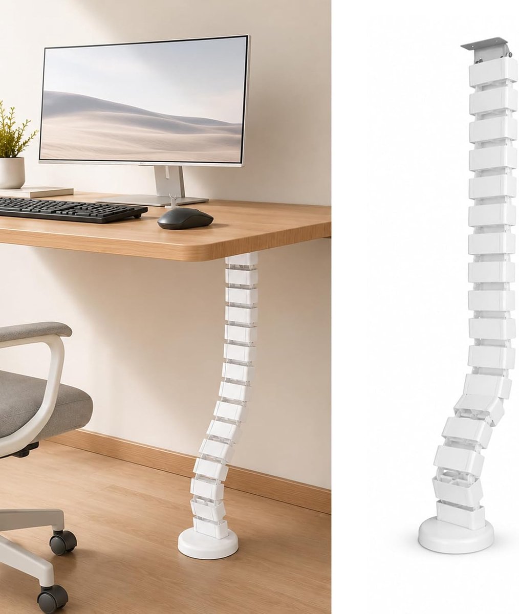 Mimoke Kabelgeleiding bureau (130 cm), kabelgoot en kabelmanagement voor in hoogte verstelbare tafels, flexibele - ShopVlot