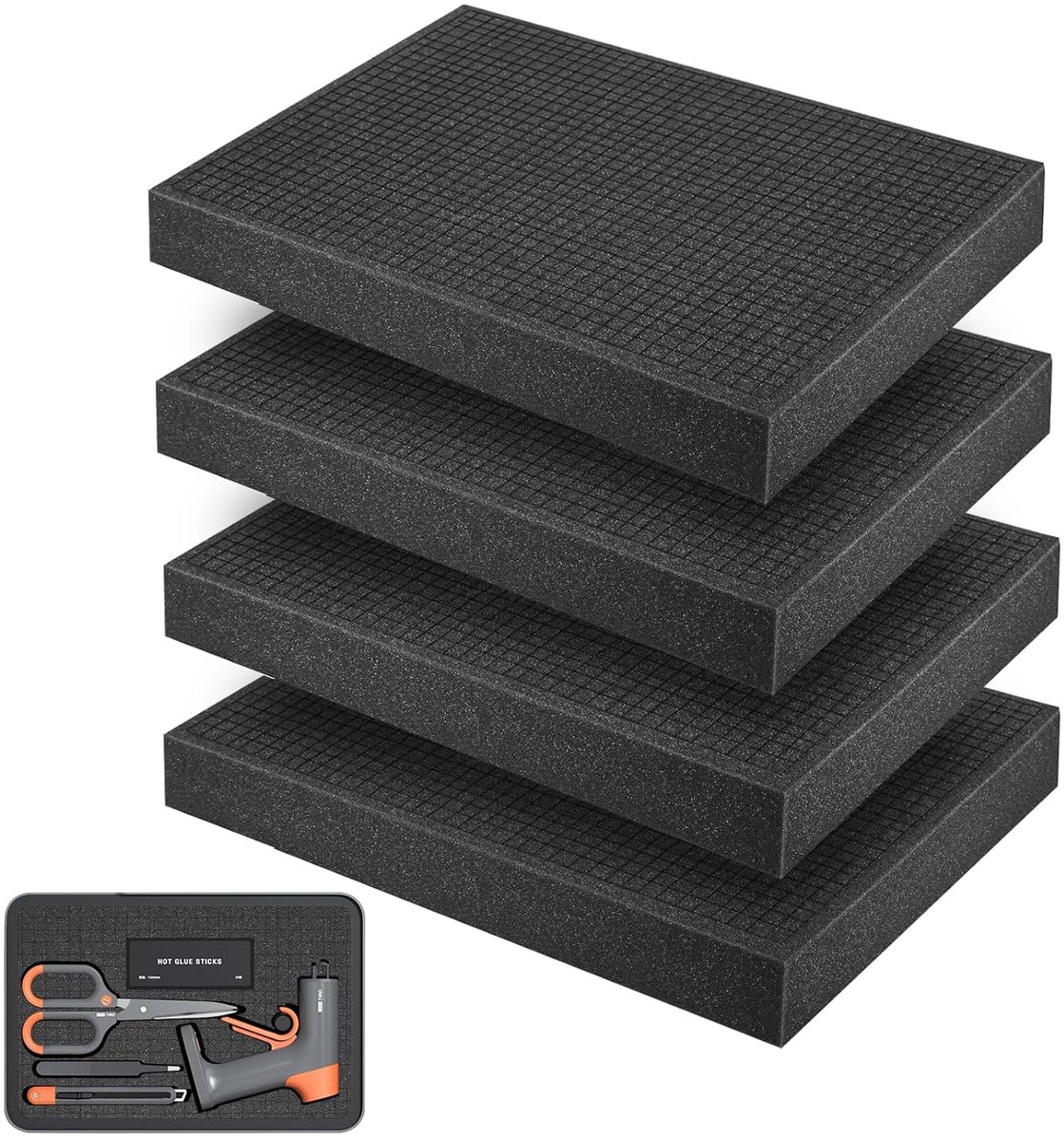 4 stuks schuimrubber, op maat gesneden, 400 x 300 x 50 mm, rasterschuim, kubusschuim, gereedschapskoffer - ShopVlot