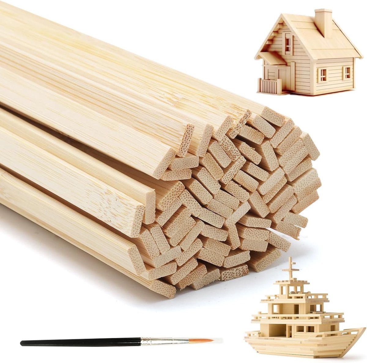 Set van 70 Bamboestokken 3 mm x 9 mm, 30 cm Lange Houten Stokken voor Creatieve Projecten, Modelbouw en Decoratie, Natuurlijke Hout voor DIY en Ambachten