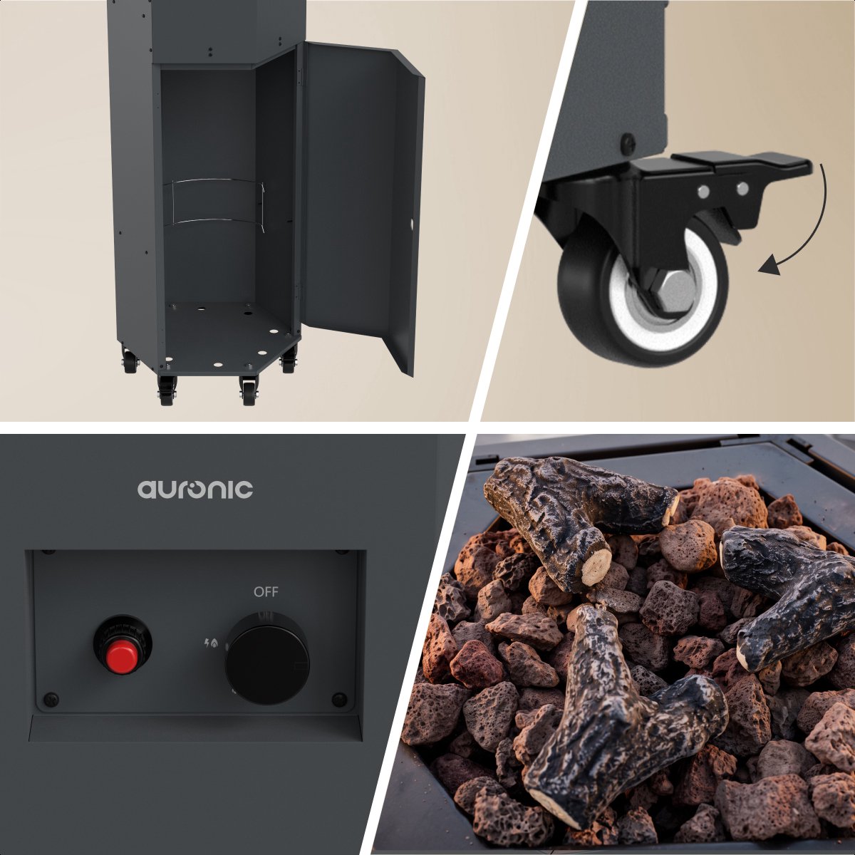 Auronic Gas Terrasverwarmer - Tot 25m2 - 360° Warmte - Met Lavastenen en Echte Vlam - 8000W Inclusief Hoes en Slang - Zwart – foto 5