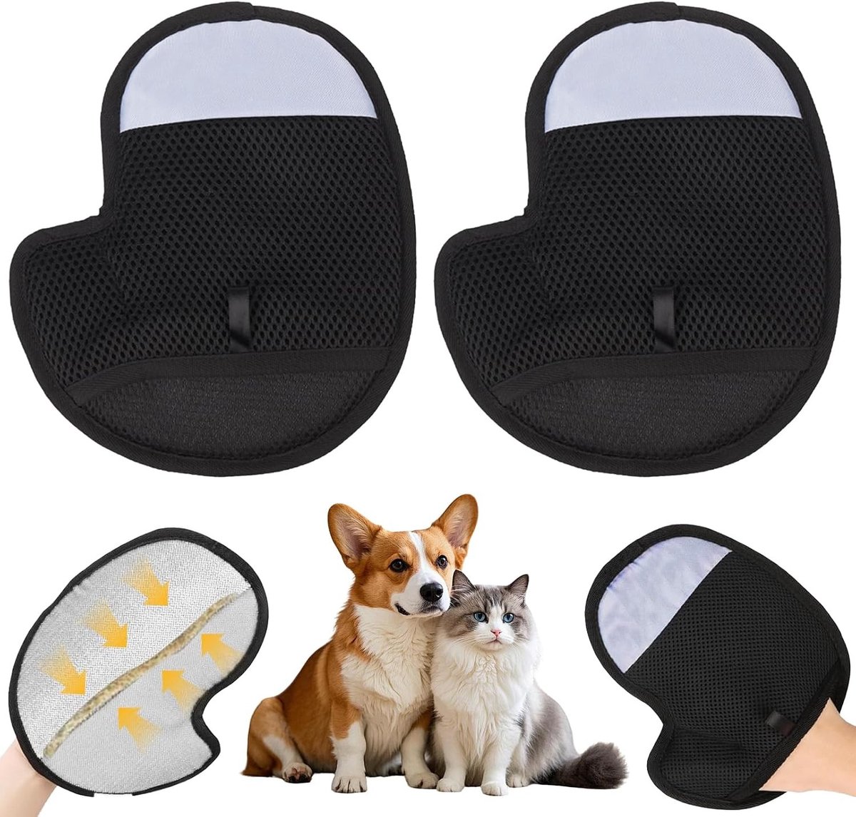 Antistatische handschoenen voor het verwijderen van dierenharen, 2 stuks, magnetische bonthandschoenen voor honden en katten, ideaal voor wassen en verzorgen