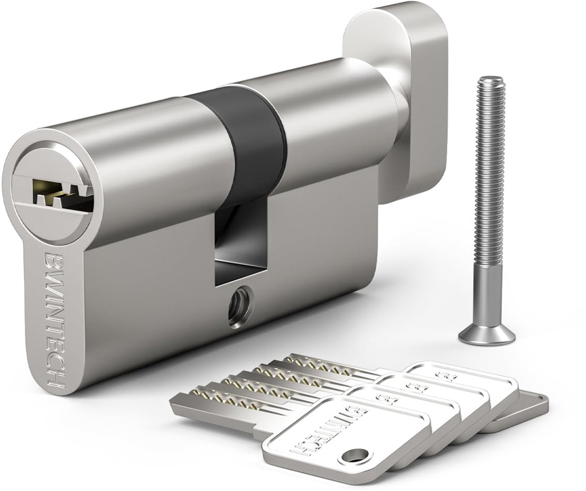 Bwintech 1 stuks 45T/45 mm Euro Messing Cilinder, 90mm Thumbturn/Key Barrel Lock Met 5 Horizontale Messing Sleutels - ShopVlot