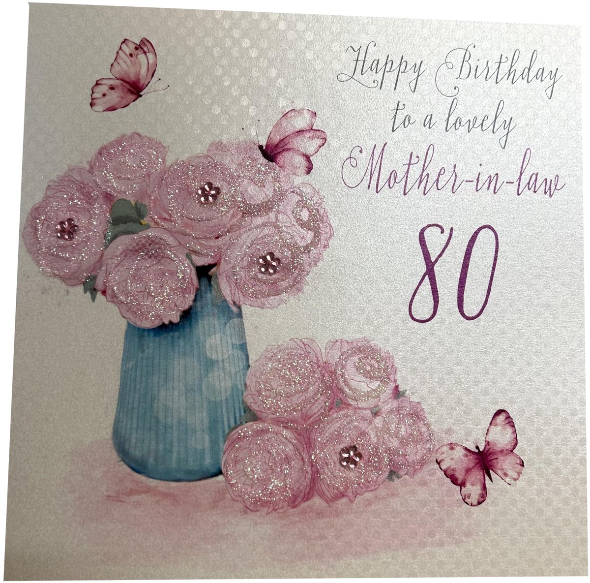 Witte katoenen kaarten bd44-80 verjaardagskaart met het opschrift"Happy birthday to a lovely mother-in-law, 80" - ShopVlot