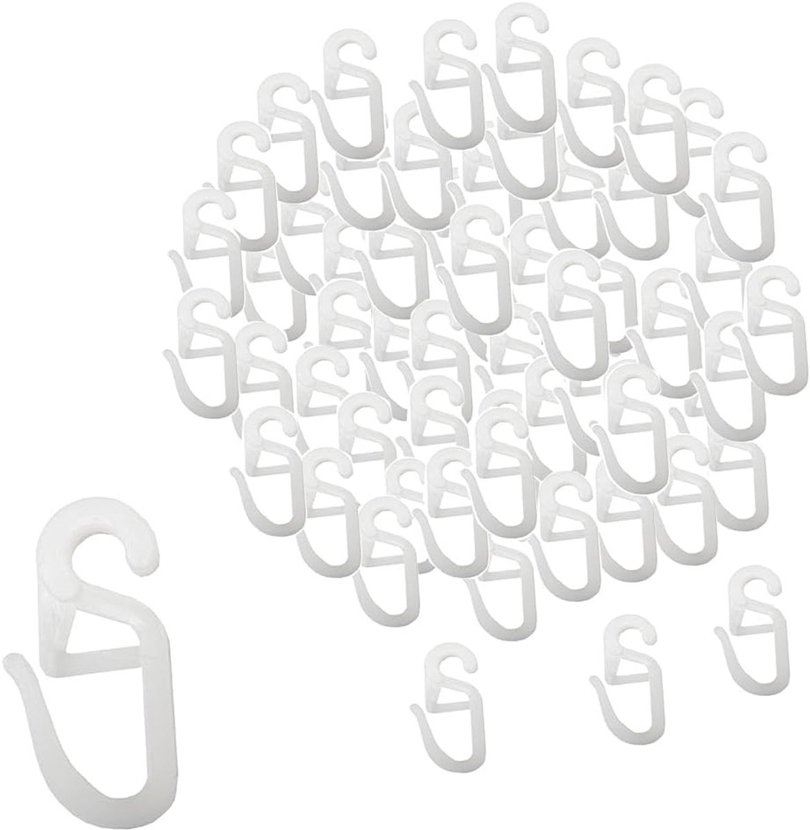 Set van 200 Plastic Gordijnhaken, Wit, Stille Gordijnroede Slide, Universele Haken voor Raam, Deur en Douche, Ideaal voor Draperie en Gemakkelijk Bevestigen