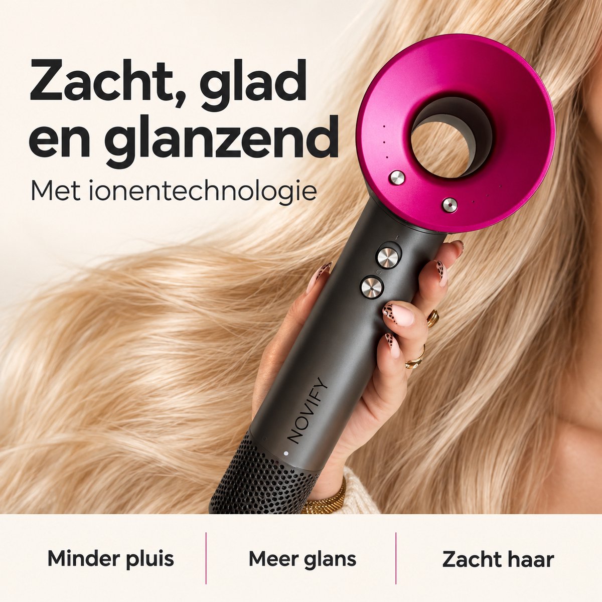 NOVIFY® Fohn - Fohnborstel - Haardroger met 5 opzetstukken - Fohn met Diffuser - 1500W - Velvet Steel - 2025 thumbnail 5