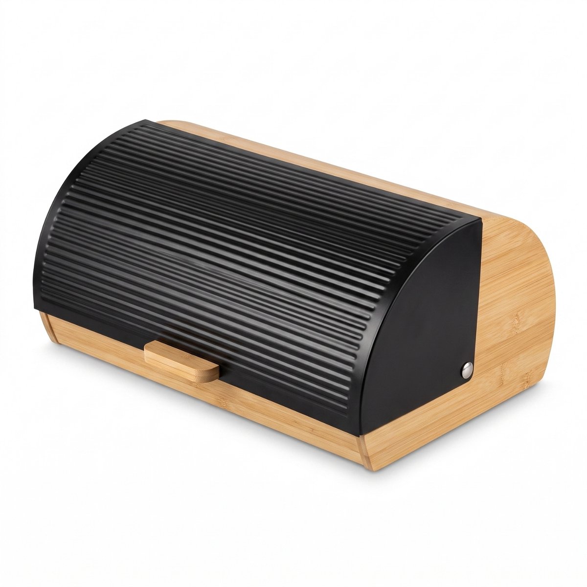 Metaal brooddoos met een rolluik en een bamboe basis, 39 x 28 x 19 cm