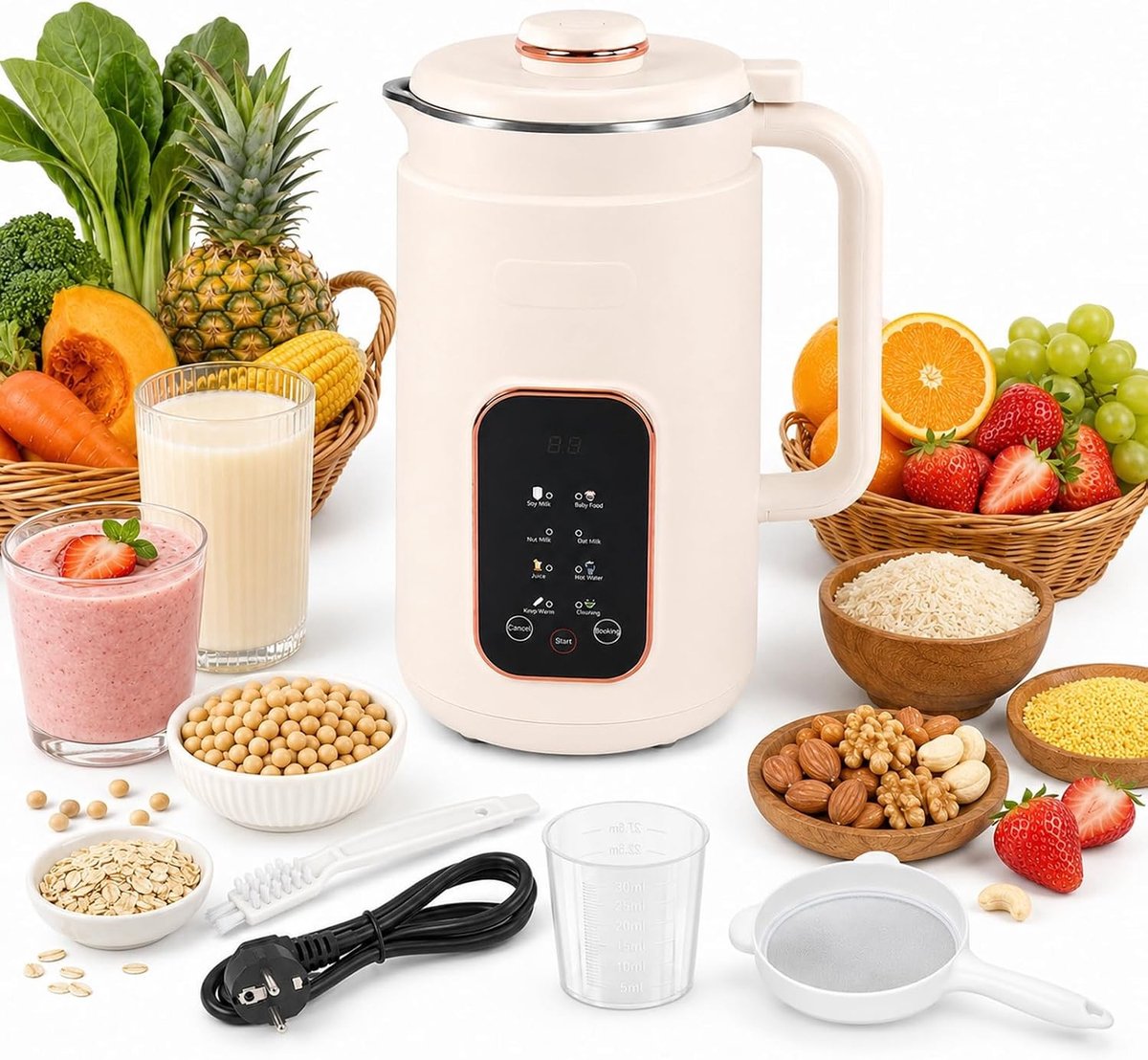 Plantenmelkmaker 1200 ml met 8 programma's voor het maken van notenmelk, sojamelk en haverdrank