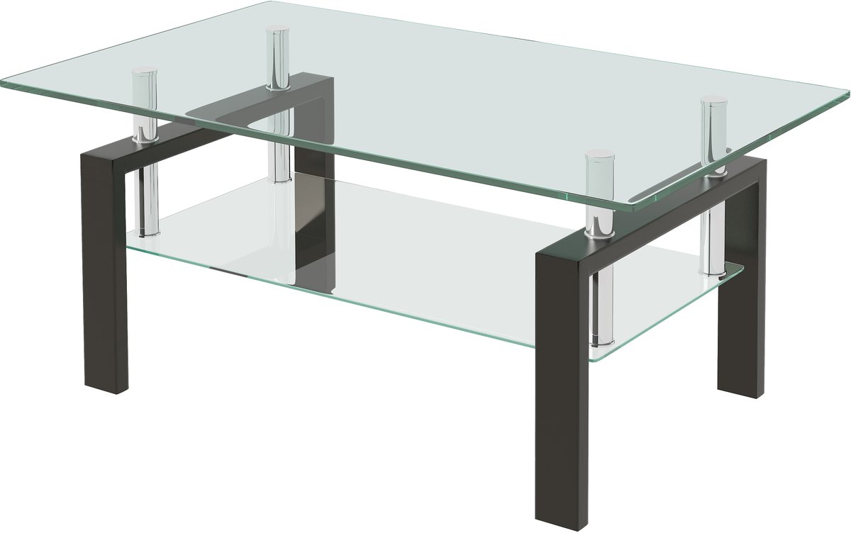 MODFU Salontafel - Tweelaags Gehard Glas - Modern - Transparant - 100 X 60 X 44 Cm