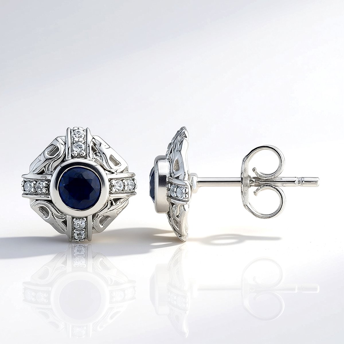 Cavill - Zilveren Oorbellen 925 Sterling met Nepal Kyaniet 0,64 ct & Zirkonia 0,08 ct - Elegante Rond Handgemaakte Sieraden