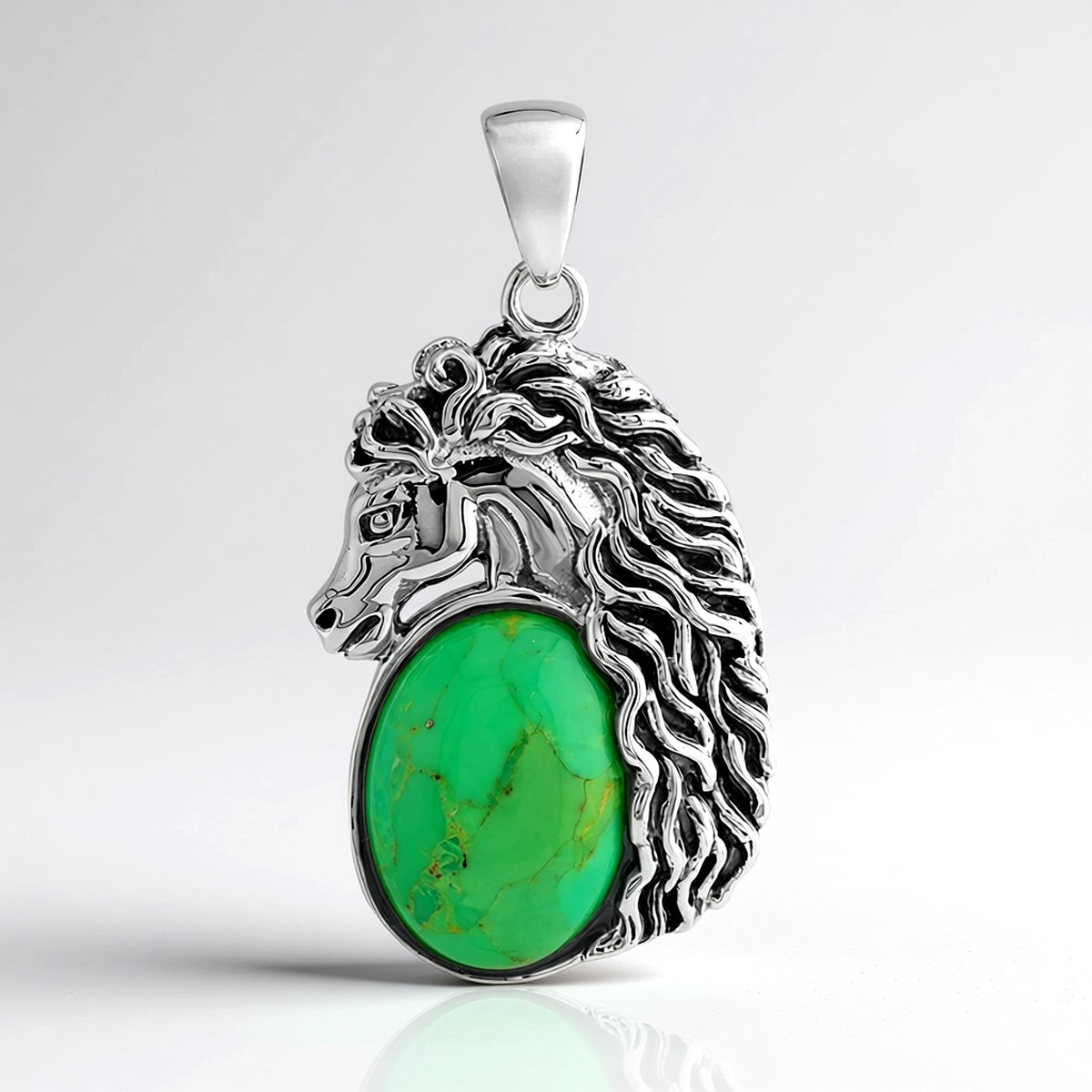 Cavill - Zilveren Hanger met Kingman Mohave Turkoois 7,91 ct - 925 Sterling Zilver - Ovaal Cabochon - Handgemaakt Paardenmotief Sieraad