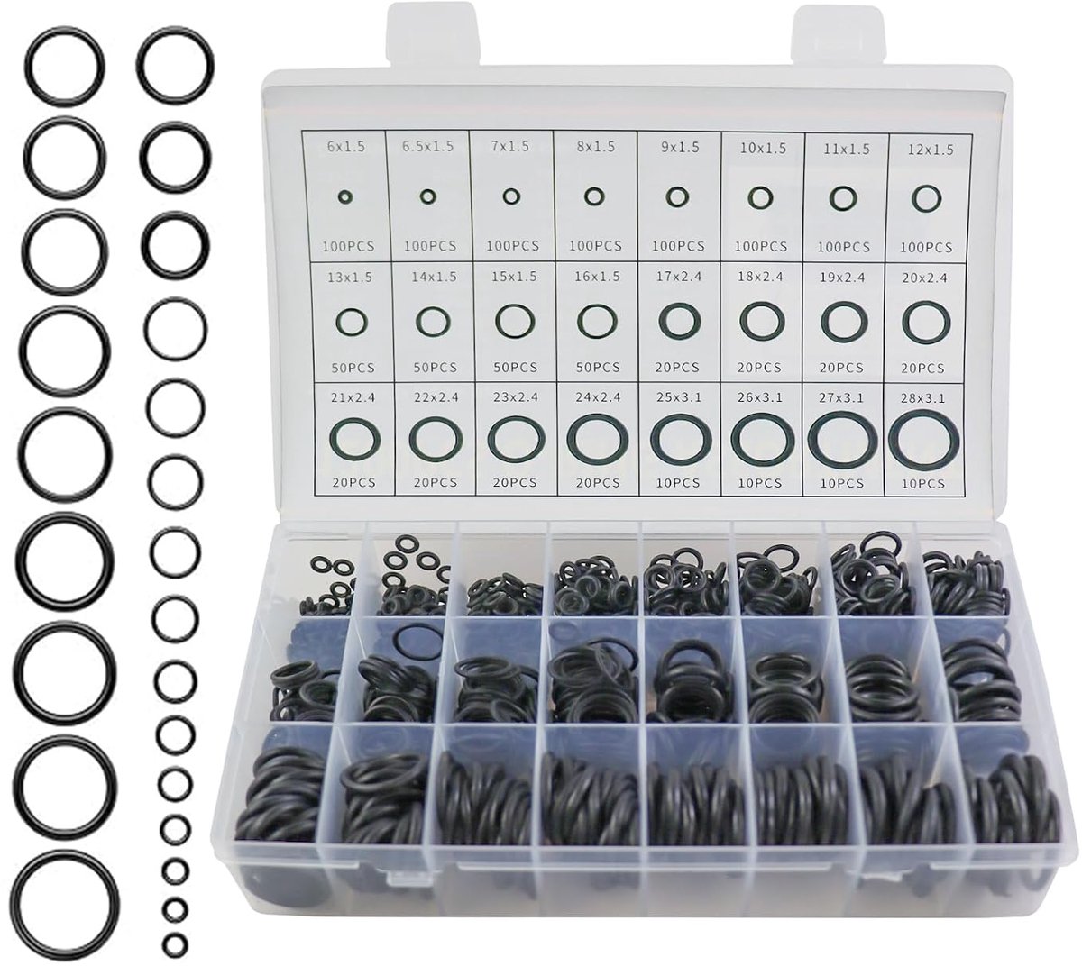 1200pcs O-ring assortment sealing rings set, 24 sizes black rubber seal round - ShopVlot