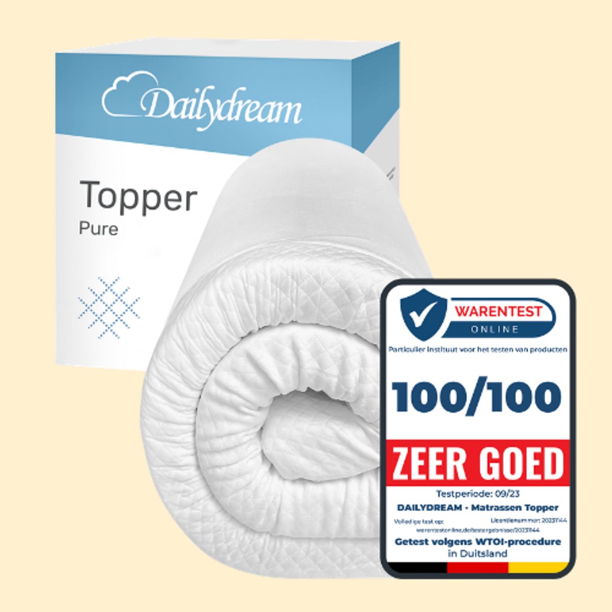dailydream Matrastopper 120x200 cm – Traagschuim – Zacht ligcomfort – 3,5 cm – Pure S – Topper Weiß
