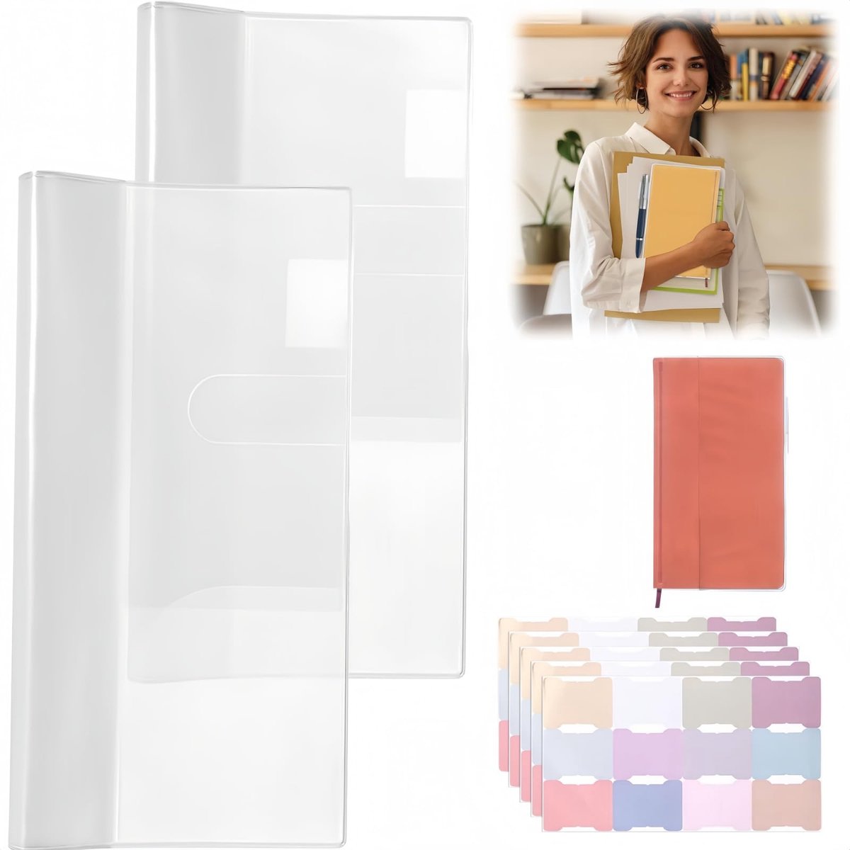 2 stuks PVC planner beschermer met kleverige labels, doorzichtige wekelijkse planner cover voor weken, waterdichte - ShopVlot
