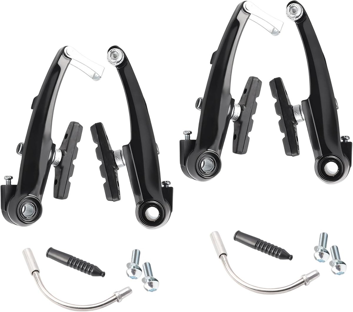 V Brake Set voor Fietsen - 2 Pairs Aluminium V Remmen met Remblokken en Accessoires, Geschikt voor MTB, Racefiets en BMX