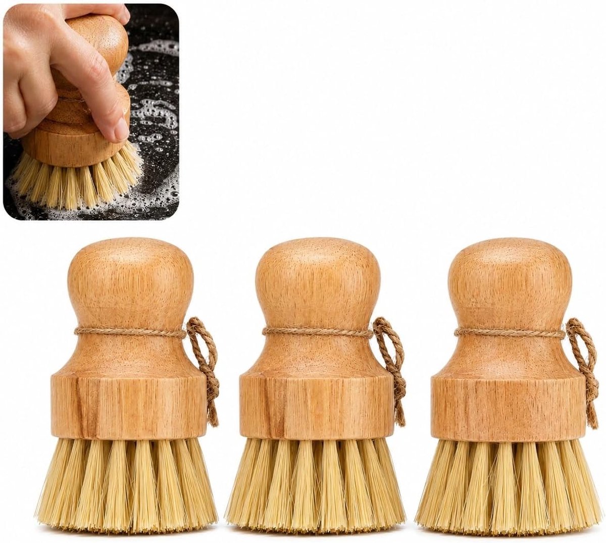 Afwasborstel Scrubber 3 Pack - Bamboe en Sisal - Gemakkelijk Vlekken Verwijderen - Ideaal voor Pannen en Schalen - ShopVlot