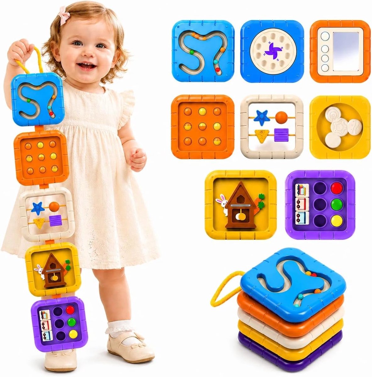 8-in-1 Busy Board Montessori Speelgoed - Activiteiten Kubus - Sensorisch Reisspeelgoed voor Baby & Peuter - Fijne Motoriek & Cognitieve Ontwikkeling - Kraamcadeau Sensorisch Speelgoed 1-3 Jaa