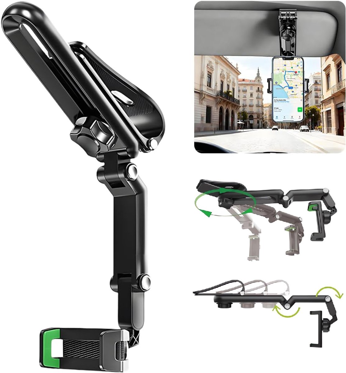 Auto Telefoonhouder Voor Zonneklep & Achteruitkijkspiegel - 360° Draaibaar & Uitschuifbaar - Voor Telefoons Van 60-90 mm