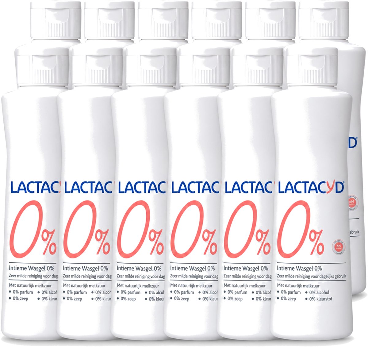 12 x Lactacyd – 0% – Milde Wasgel – 250 ml - Voordeelverpakking - 12 stuks