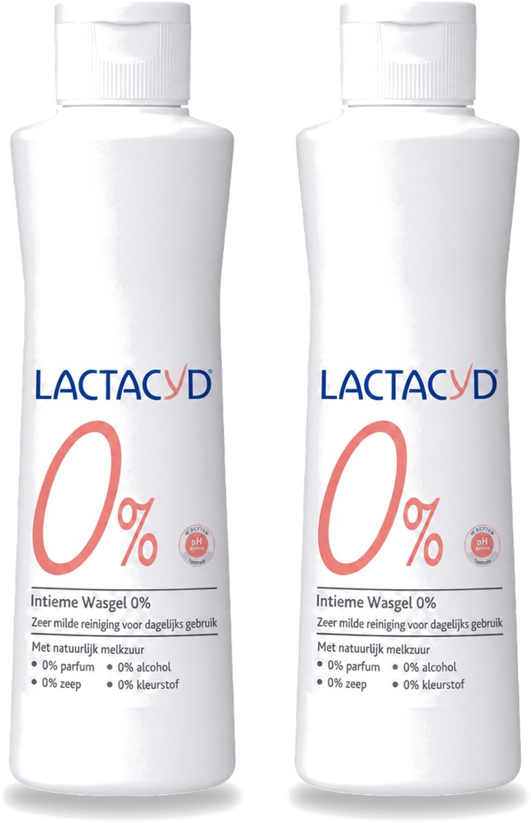 2 x Lactacyd – 0% – Milde Wasgel – 250 ml - Voordeelverpakking - 2 stuks