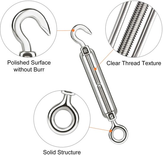 CHRORINE 5 Pcs Turnbuckle Wire Tensioner M5 Adjustable Turnbuckle Stainless Steel Hook Eye Rope Cable Tension - ShopVlot — afbeelding 2