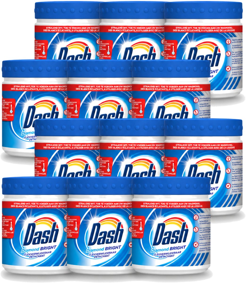 12 x Dash - Diamond Bright - Vlekverwijderaar Poeder - Voor Witte Was - 500 g - Voordeelverpakking - 12 stuks