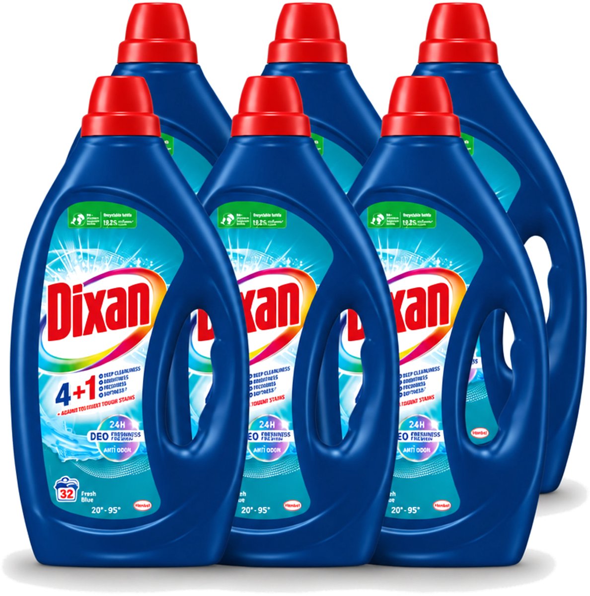 6 x Dixan - Vloeibaar wasmiddel - Fresh Blue - 32 wasbeurten - Voordeelverpakking - 6 stuks