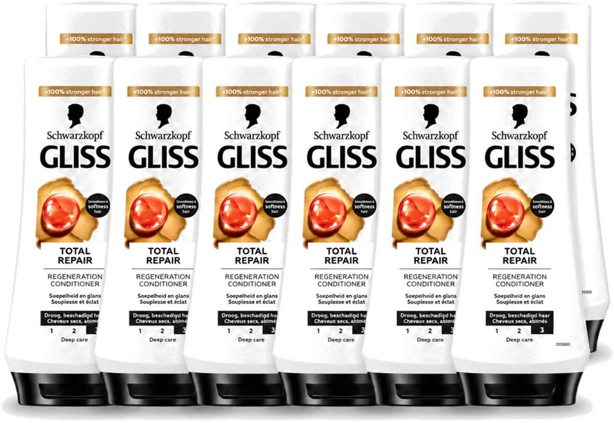 12 x Gliss - Hair Repair - Conditioner voor Totaal Herstel - 200 ml - Voordeelverpakking - 12 stuks