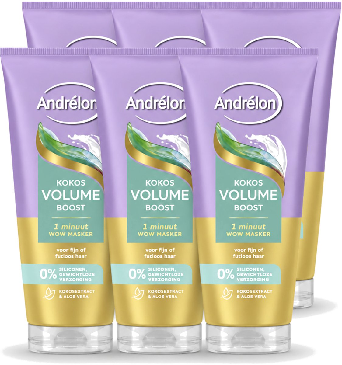 6 x Andrélon – Haarmasker WOW – Kokos Volume Boost – 180 ml - Voordeelverpakking - 6 stuks