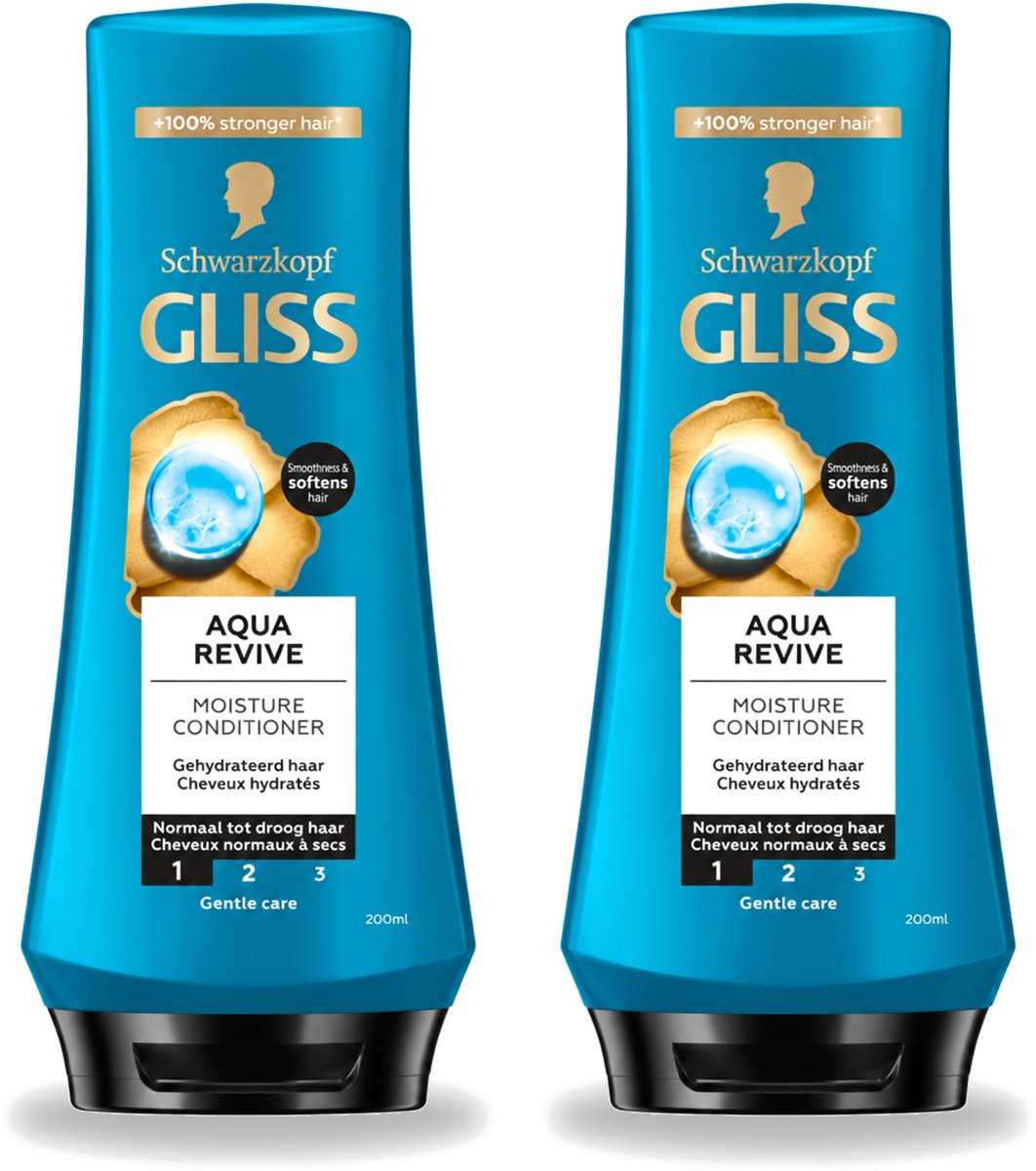2 x Gliss - Hair Repair - Conditioner Aqua Revive voor Hydraterend en Fris Haar - 200 ml - Voordeelverpakking - 2 stuks