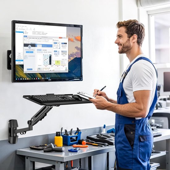 Verstelbare Wandbevestigde Toetsenbordlade - Ergonomische Toetsenbord- en Muismontage, Geschikt voor Tot 12kg, Zwart — afbeelding 5