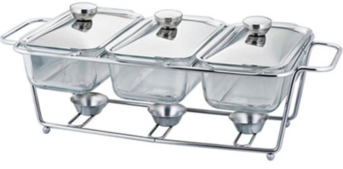 Buffetserver van RVS - Warmhoudpanset - Om eten warm te houden - Inclusief deksel - Ruim formaat - Zilverkleurig