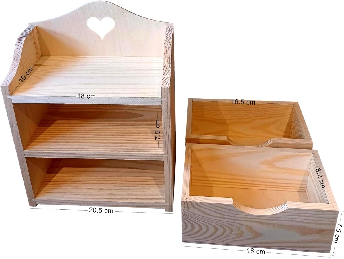 Houten opbergdoos - klein met 2 lades - hartvormig design - ideaal voor sieraden en kleine spullen - ShopVlot