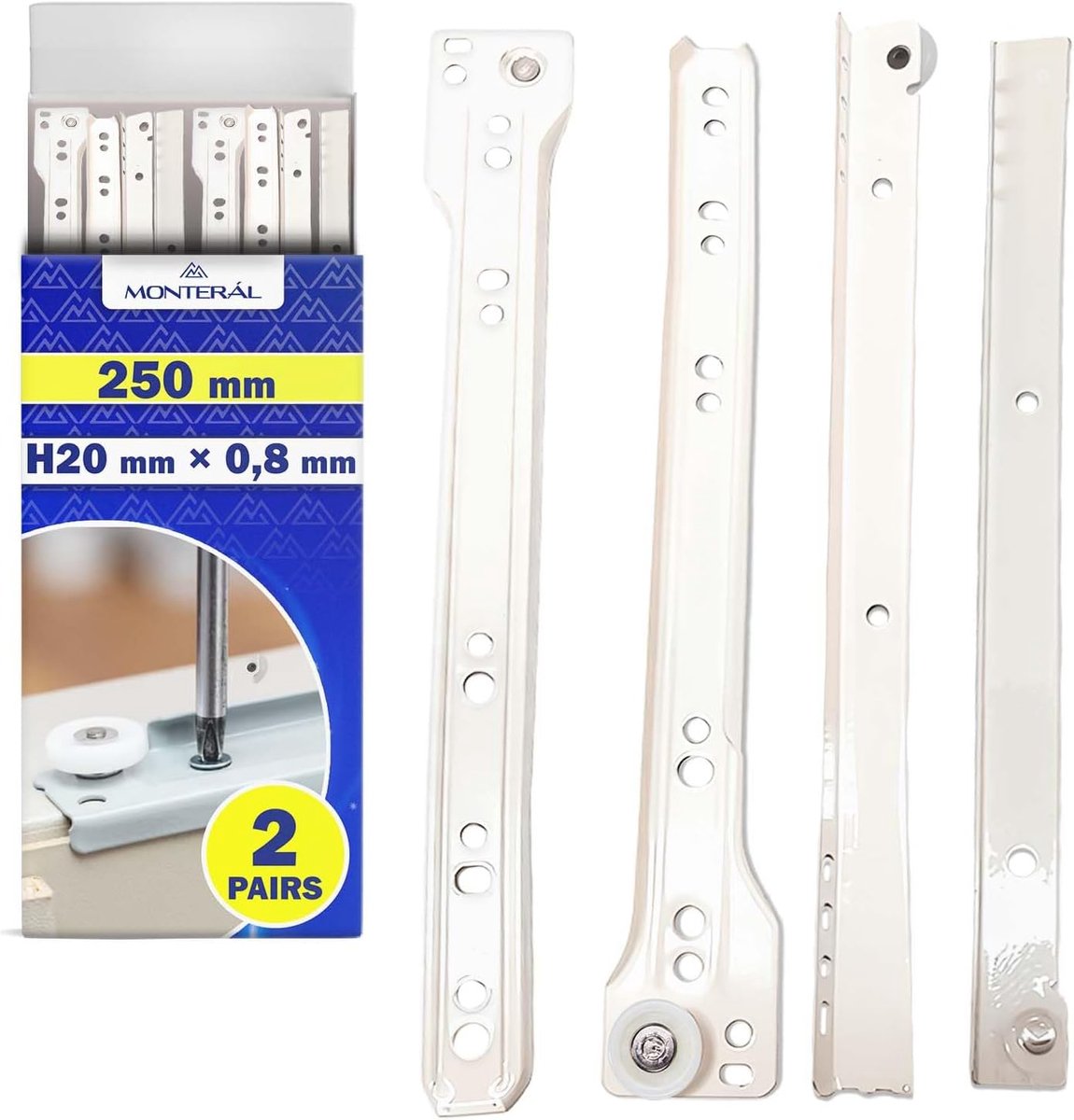Schuifrails voor laden 250 mm - witte ladegeleiders - gedeeltelijke verlenging 183 mm - ideaal voor stevige laden - ShopVlot