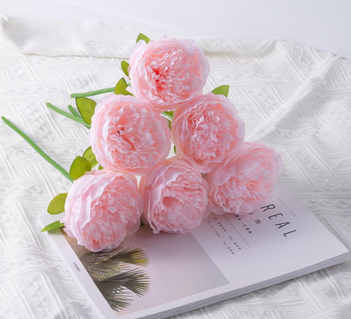 Kunstbloemen pioenrozen 8 stuks - zijde - zelfstaande stengel - perfect voor bruiloften - Luxento