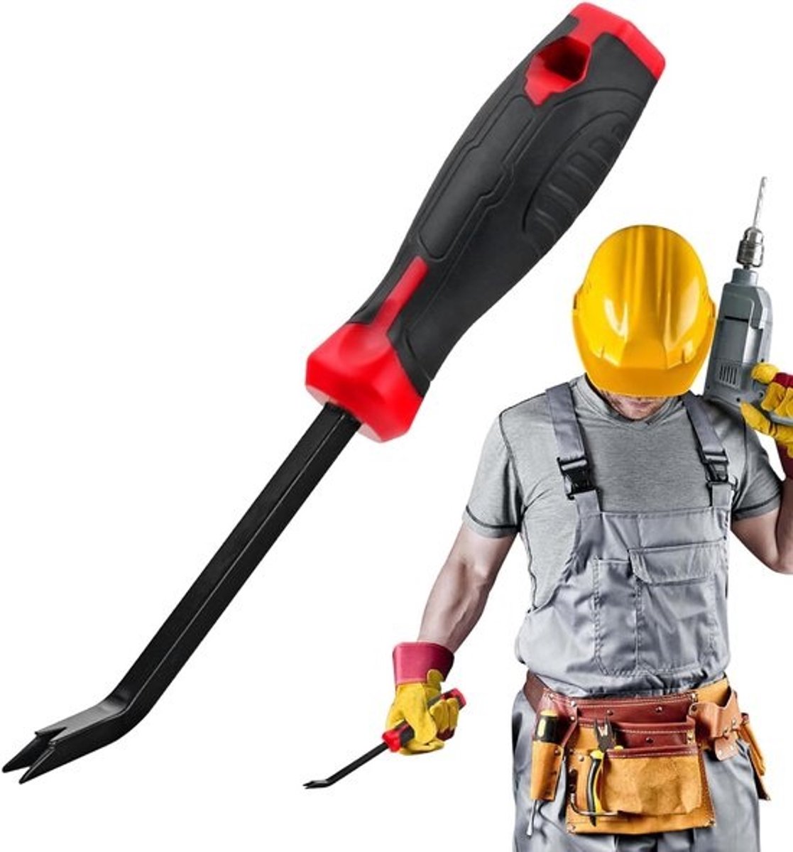 Hefboom voor nietjesverwijdering - Nageltrekker - Verwijderaar - Voor het verwijderen van bevestigingen - Verbeterd hefboomontwerp - 20 cm - Rood en zwart