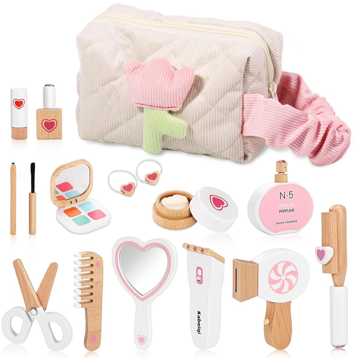 16-delige Houten Make-up Speelgoedset, Kindermake-up voor Meisjes, Speelgoedmake-up, Verjaardagscadeau voor Meisjes - ShopVlot