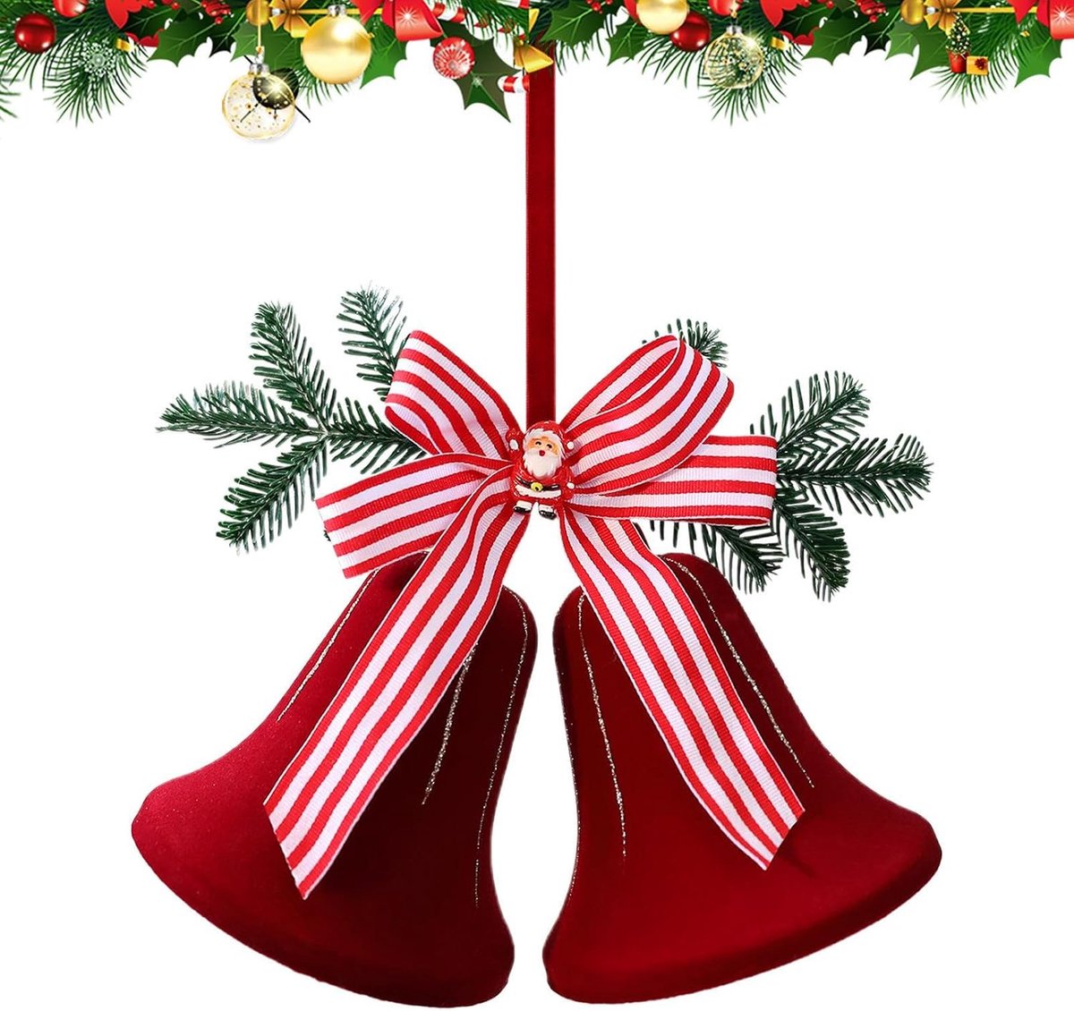 ZVD Kerstklok – Kerstboomornament – ​​Hangende kerstdecoratie – Hangend klokornament – ​​Afwerking met flocklaag – Geschikt voor huisdecoratie, de kerstperiode en feestdecoratie Rood
