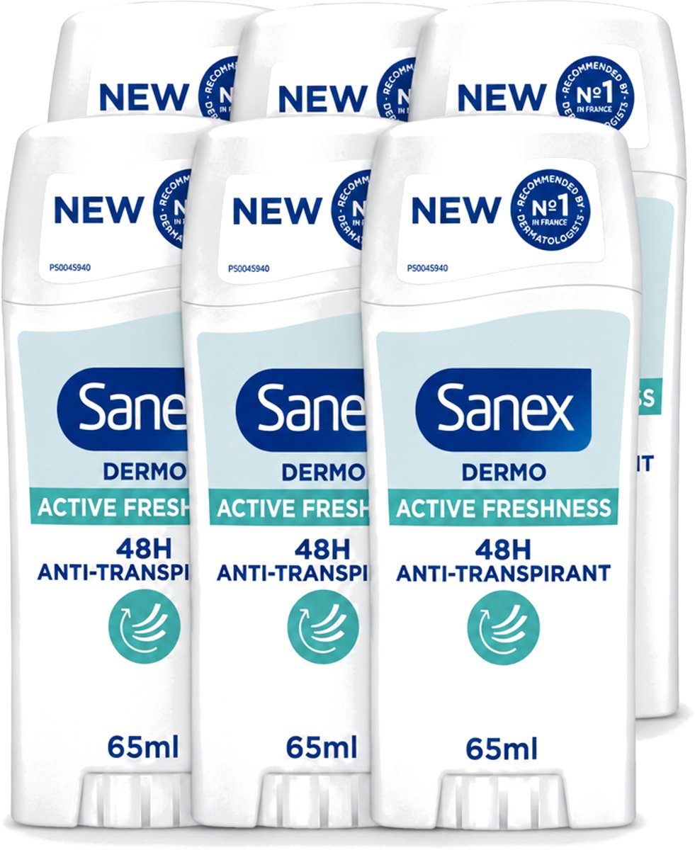 6 x Sanex – Deodorant Stick – Dermo Active Freshness – 65 ml - Voordeelverpakking - 6 stuks