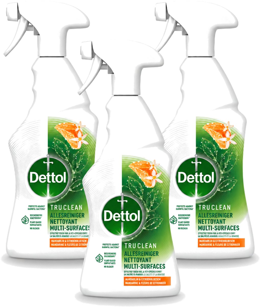 3 x Dettol Tru Clean - Allesreiniger - Spray - Mandarijn & Citroenbloesem - Multi-Oppervlakken - 500ml - Voordeelverpakking - 3 stuks
