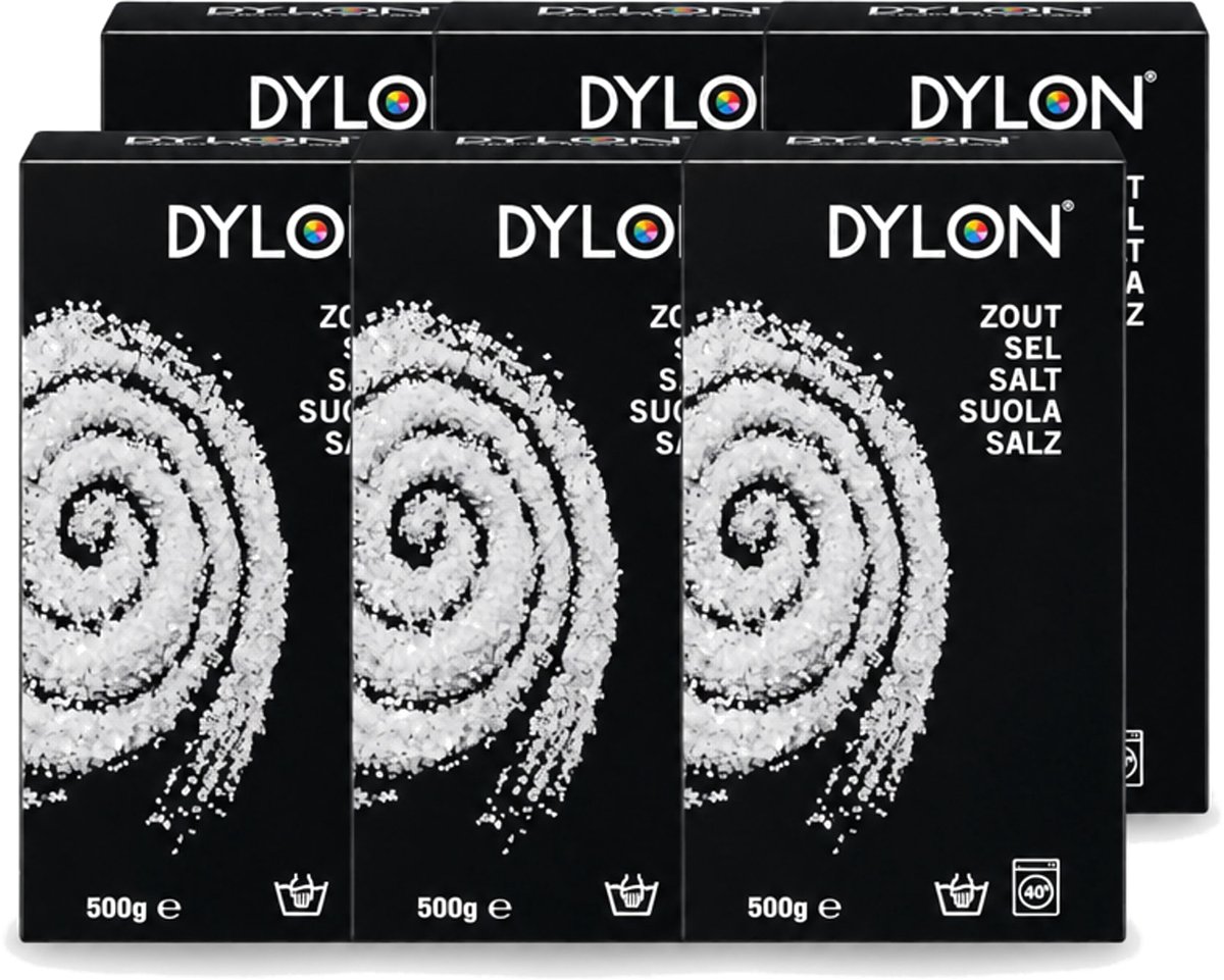 6 x Dylon - Zout - Voor Handwas Textielverf - Optimale Kleurresultaten - 500g - Voordeelverpakking - 6 stuks